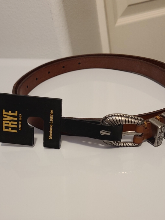 Frye Accessories - Frye Brown Leather Belt with Engraved Silver Buckle